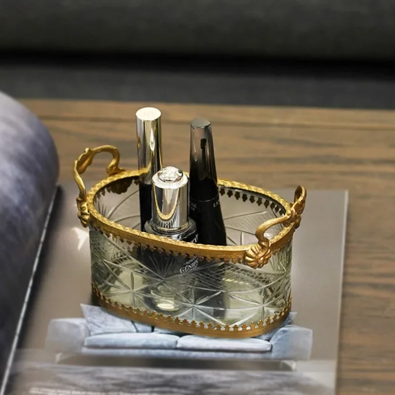 Engraved glass European retro handmade makeup brush storage bucket decoration nostalgic binaural pen holder ornament