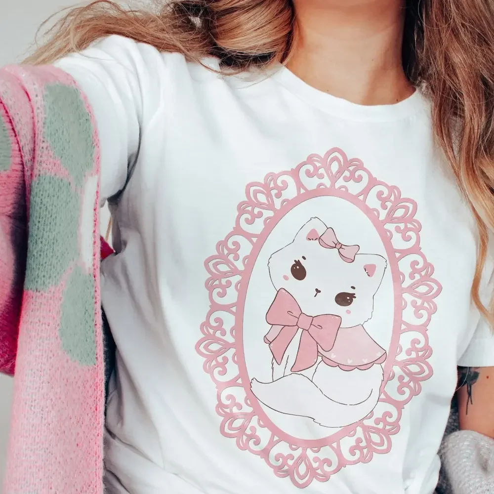 Футболка Coquette Cat для влюбленных, эстетическая одежда, милый котенок с бантом и лентой в стиле ретро 80-90-х годов для дочери