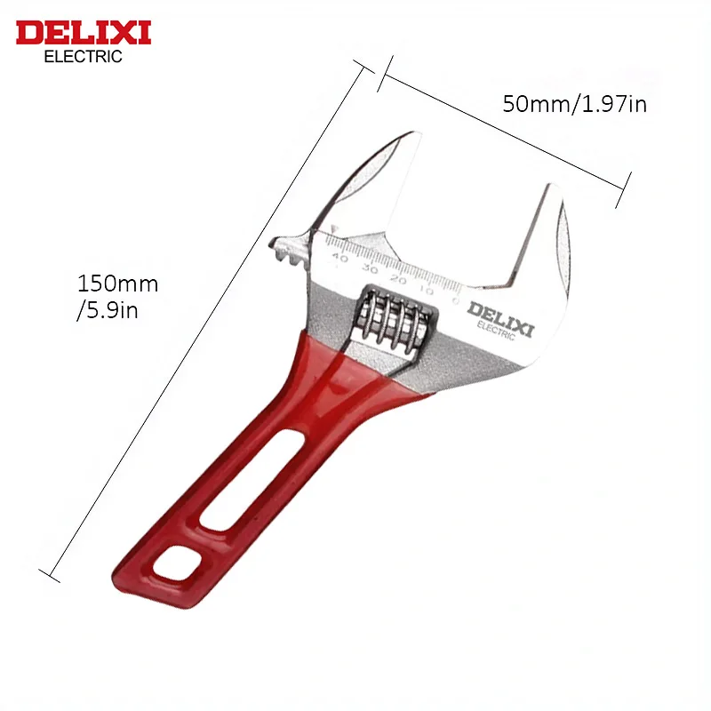 DELIXI ELECTRIC Short Handle Wrench，Big Opening Ratchet wheel Adjustable Bathroom Wrench，for maintainingBathroomPiping Facilitie