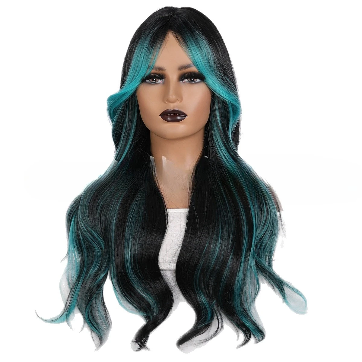 Moda europeia e americana novos destaques pretos de 24 polegadas e peruca verde de onda grande