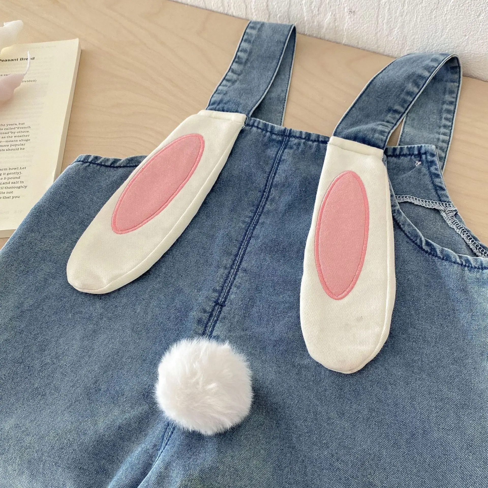 Summer Girl Baby Rabbit Ears Overalls Girls Children Loose Cute Jeans Baby Retro Casual Suspenders Pants Kid Cotton Mid Trousers