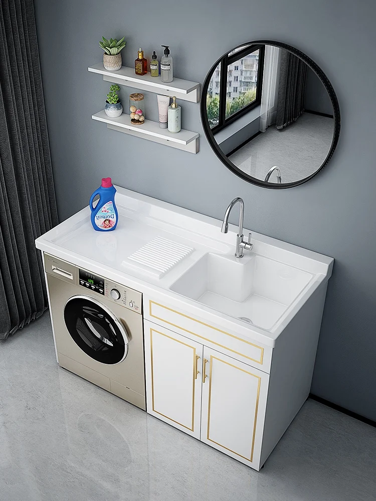 Integrated basin washing machine significant other laundry pool with rubbing board face wash hand basin bathroom cabinet