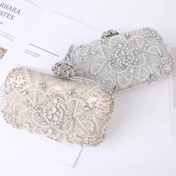 Pochette di cristallo di diamante femminile di moda di lusso elegante borsa da pranzo di nozze in metallo dorato borsa d'argento per borsa da festa da donna