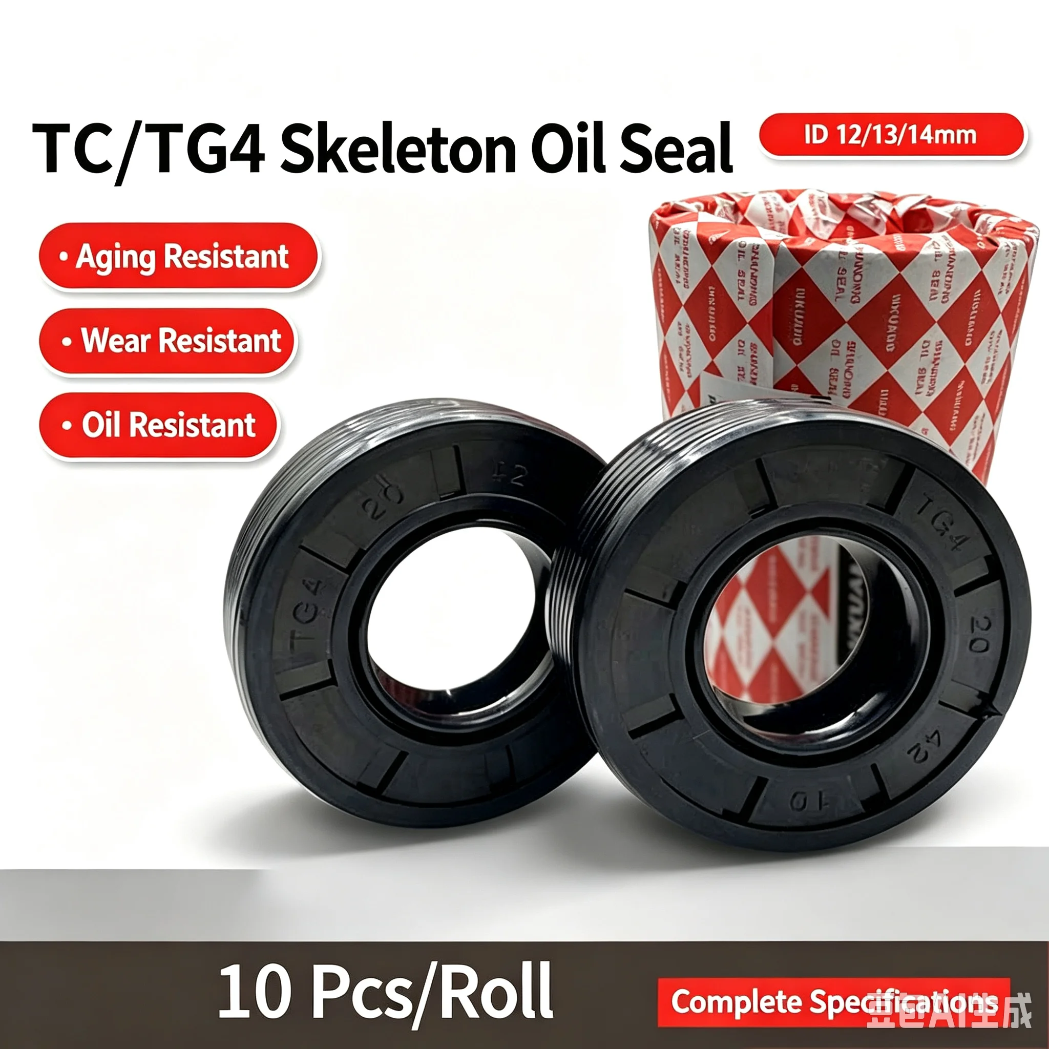 NBR TC/TG4 Oil Seal (12/13/14mm ID, Lip Type Shaft Seal, for Rotating Equipment, Black) Oil-Resistant & Wearproof NBR Shaft Seal