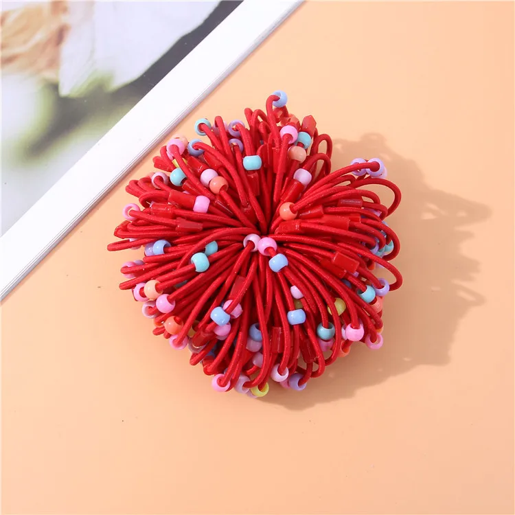 20 Pcs/Lot Child Baby Rubber Band Tie Gum Pink Rose Colorful Beads Ponytail Holders For Girl Elastic Hair Band Hair Accessories