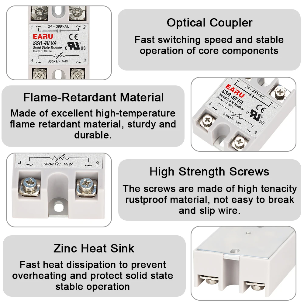 Przekaźnik półprzewodnikowy SSR-10VA SSR-25VA SSR-40VA Regulator napięcia AC24-380V Potencjometr wyjściowy do regulatora temperatury PID — zdjęcie 6