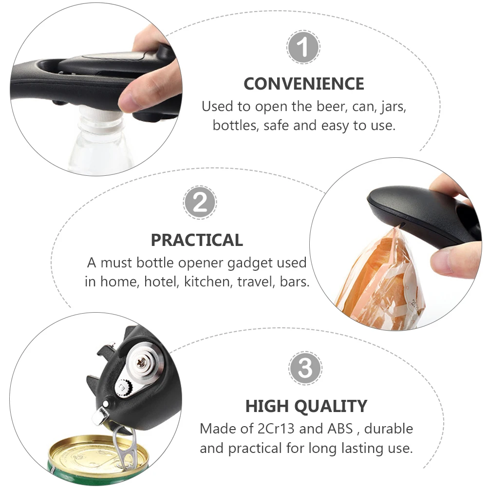 

Multi functional Bottle Opener Can Professional Beer Lid Remover ABS 2Cr13 Compact Portable Manual Black Outdoor Picnic