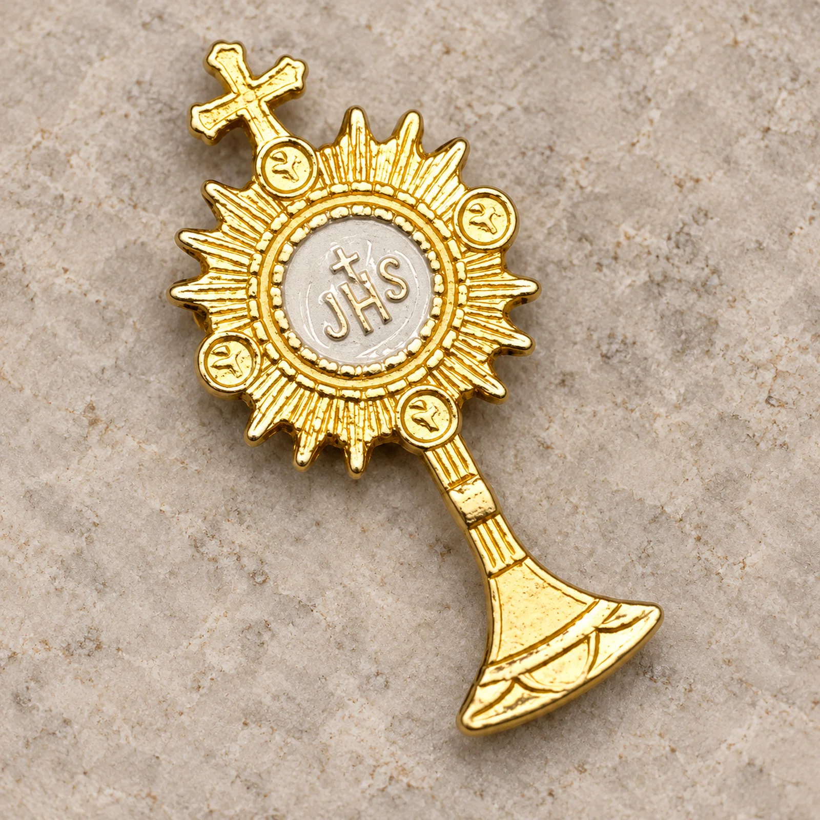 5Pcs IHS Monstrance Communion Lapel Pin Catholic Eucharist Badge Religious Favor for Church Ceremony