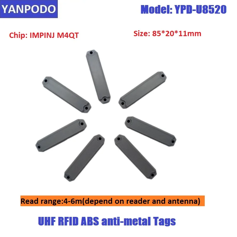 YANPODO-ABS Tag RFID UHF, Anti-Metal, Chip Iminj Monza4QT, Faixa de leitura, Tag passiva para armazém e varejo, 4-6m, 860-960MHz