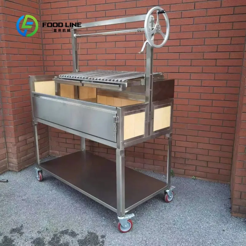 customized santa maria bbq unit asado parrilla fire brick lined crank lifting trolley for villa backyard commercial event setup