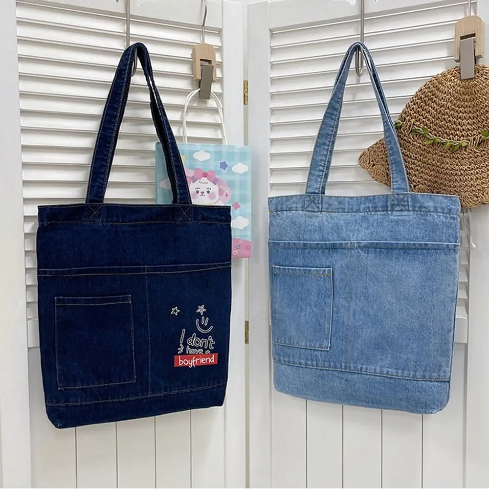 Korean Denim Shoulder Bag Girls Purse Wallets Women Large Handbag Tote Bag Teens School Bag Birthday Gifts Simple Cosmetric Bag