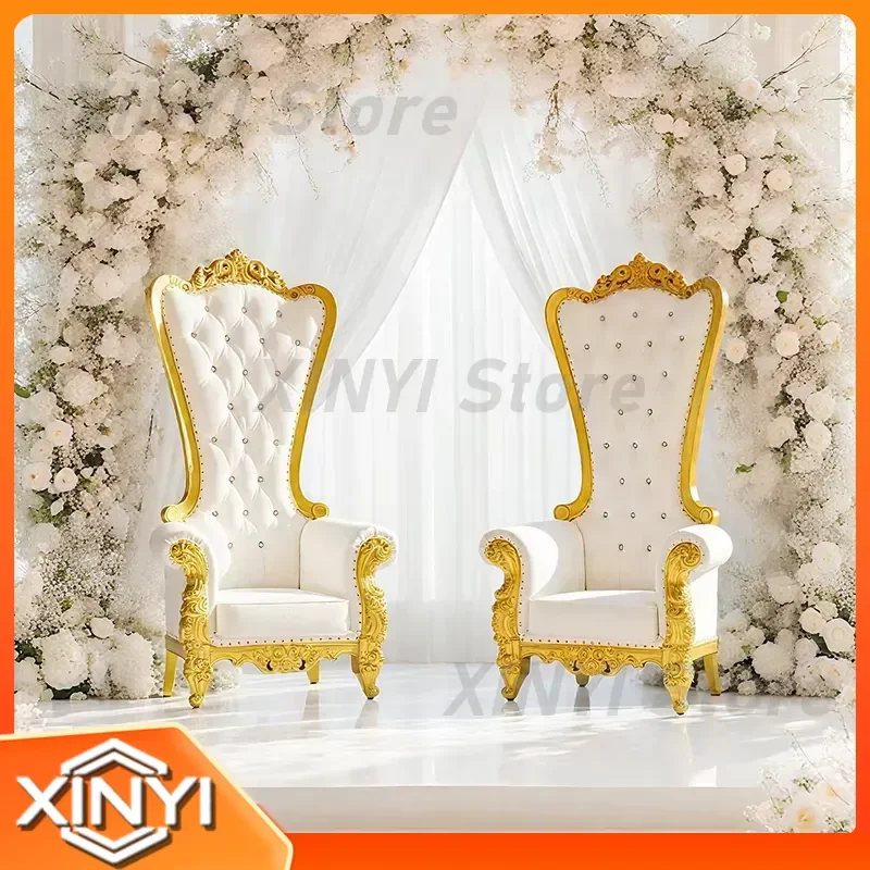 European High-Backed Solid Wood Wedding Chair for Event Banquets Hotel Restaurant Living Room Durable King Throne Chair