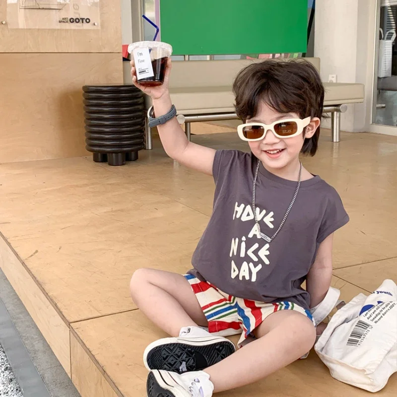 Children Clothing Boys Shorts 2024 Spring Summer Simple Style Color Striped Cotton Korean Handsome Cool Casual Boys Simple Pants