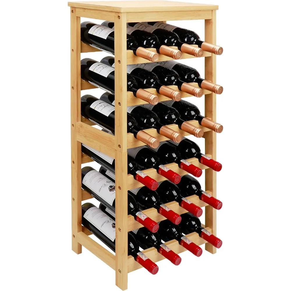 

Freestanding 6-Tier Floor Wine Rack with Bamboo Shelves for 24 Bottles, Including Table Top and Easy Assembly