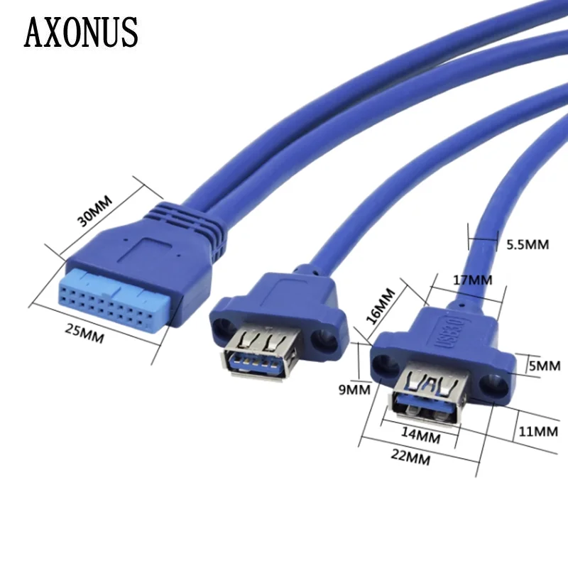USB 3.0 Adapter Motherboard 20-Pin To USB 3.0 19-Pin Male/Female To USB Dual Male/Female - External Conversion With Screws