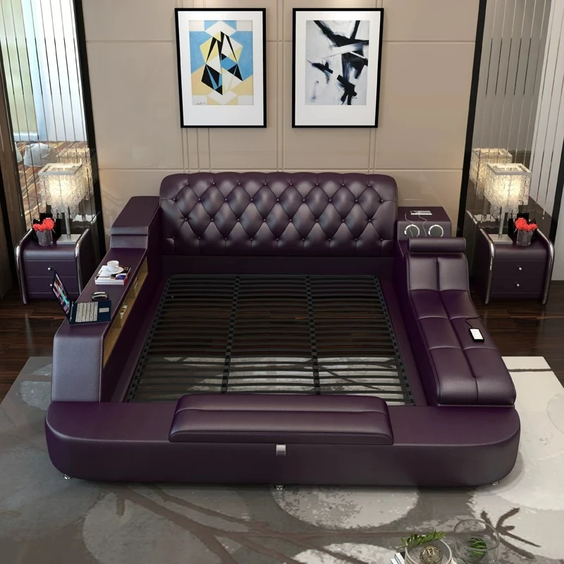 European Leather Beds Guest Electric Master New Style Beds Canopy Modern Muebles Para Dormitorio Bedroom Sets Full Furniture