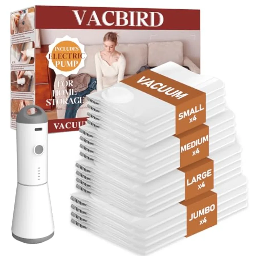 

Вакуумные пакеты для одежды, 16 штук, с беспроводным перезаряжаемым насосом, 4J+4L+4M+4S, пакеты для экономии места