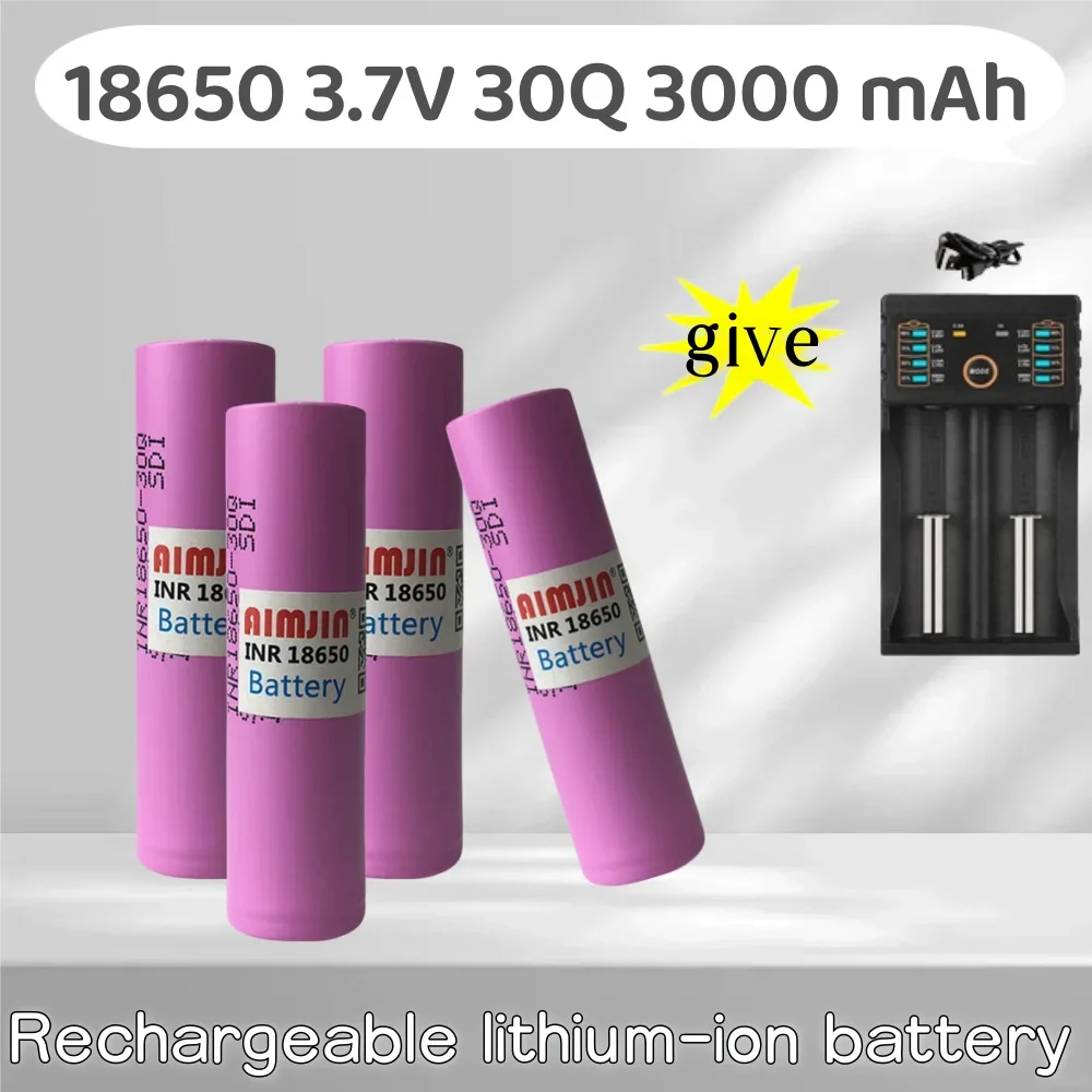 INR18650 30Q 3.7V 3.0Ah  Rechargeable Battery With USB Charger, Suitable For Our 18650 Toys, Tools, Flashlight Batteries, Etc