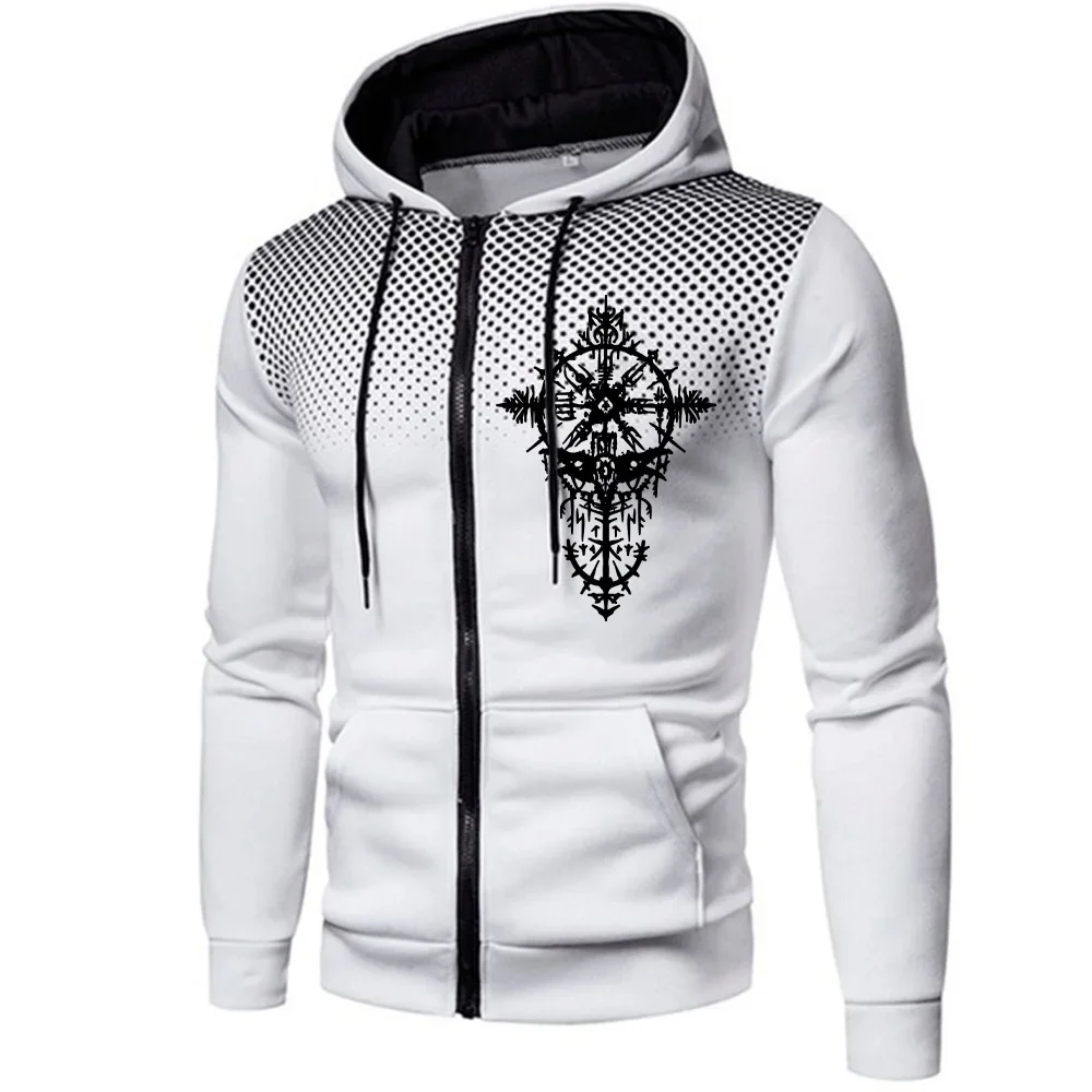 الخريف الشتاء الذكور اليومية سترة رياضية غير رسمية الغراب القديم طباعة الرجال الرمز البريدي هوديي عالية الجودة مقنعين معطف طويل الأكمام #2