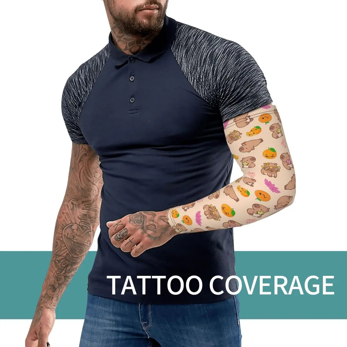Cute Capybara Pattern Outdoor Arm Sleeves Sun UV Protection Cover Summer Cycling Tattoo Sleeves