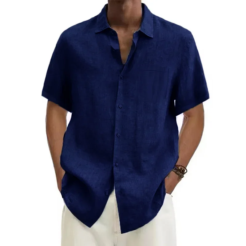 New men's short-sleeved lapel button-up shirt thin breathable cardigan Hawaiian beach outdoor beach shirt business casual top