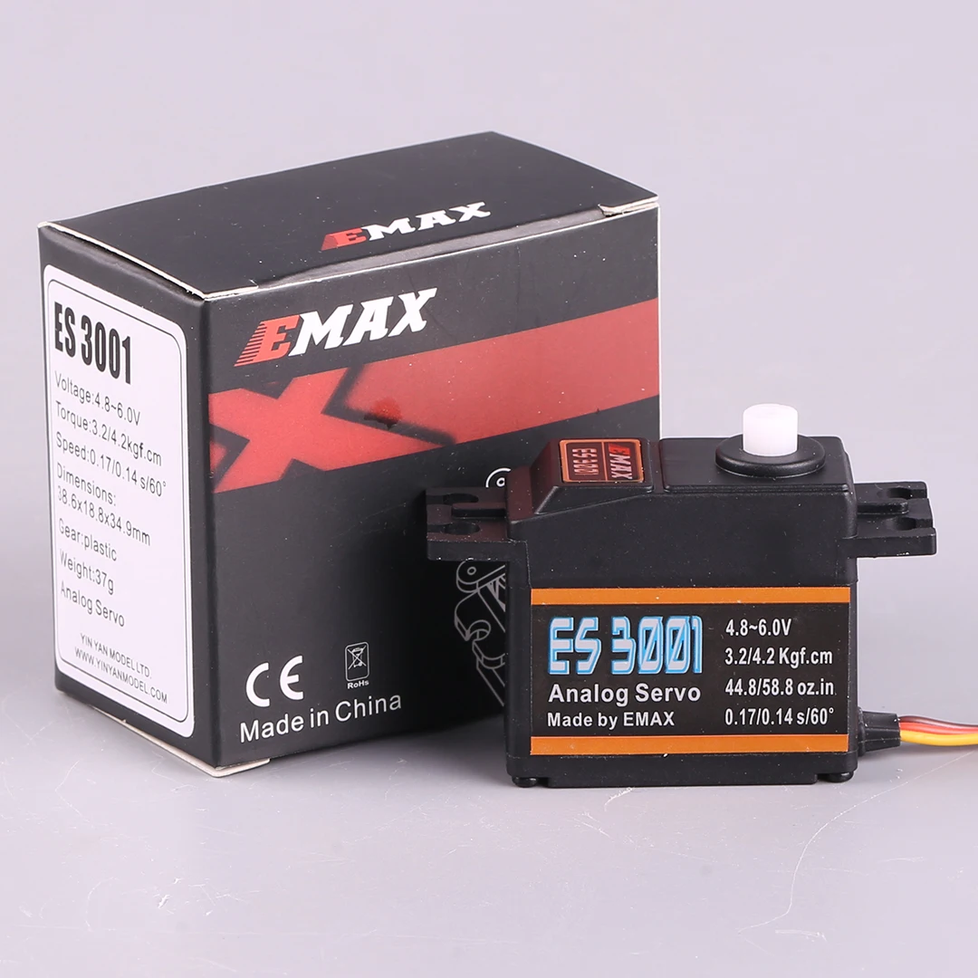 EMAX ES3001 4.8-6.0V 43g Plastic Gear Standard Analog Servo For RC Helicopter Boat Airplane