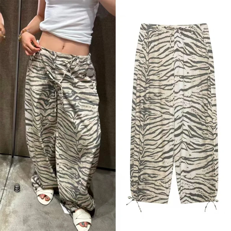 SMVP  Women's Long Pants 2026 Summer New Animal Print Loose Wide-Leg Tie Pants Fashion Wild Personalized Vacation