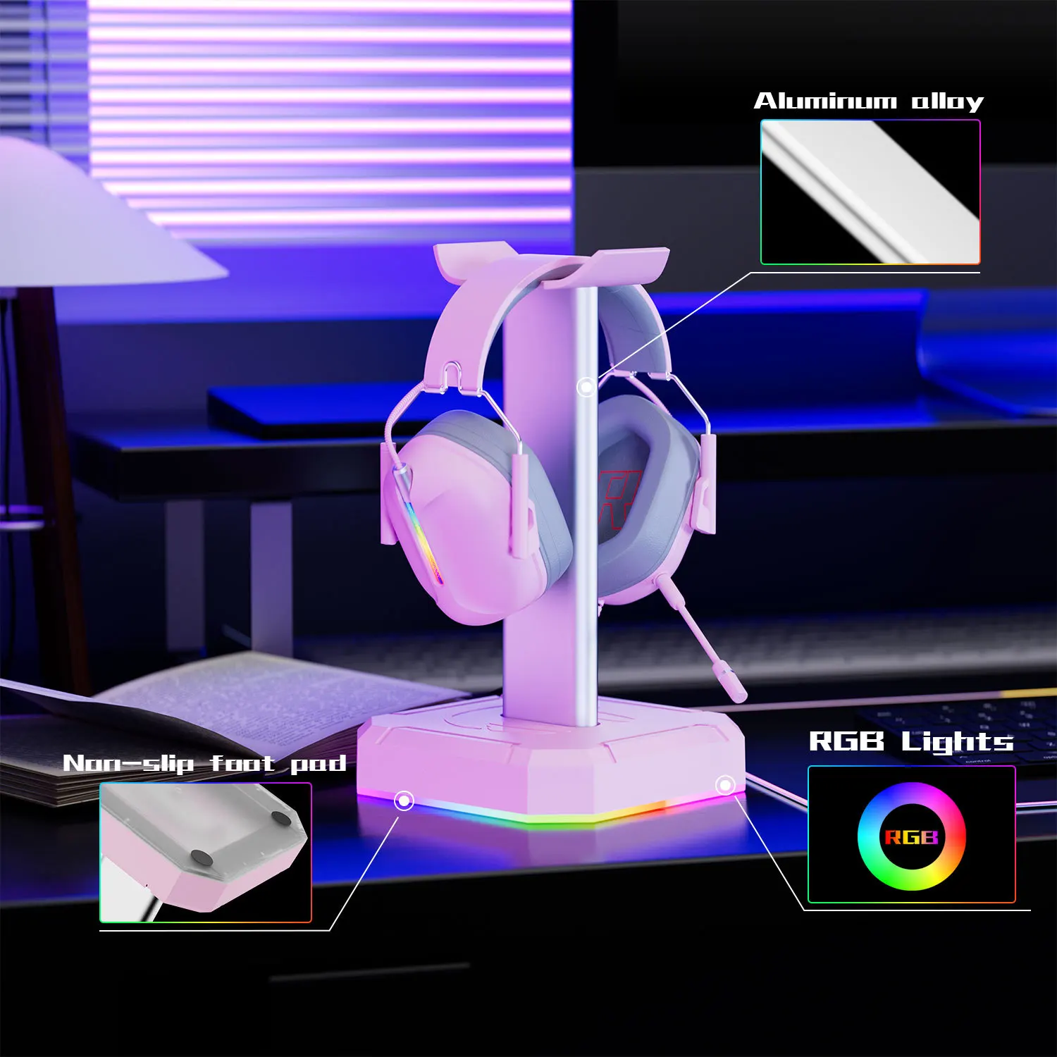 New RGB Gaming Headphone Stand USB Port Desktop Organizer Computer Gaming Headset Holder Hanger Removable Earphone Accessories