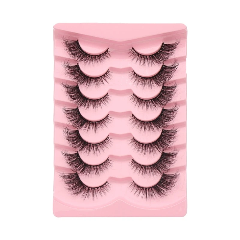 7Pairs False Eyelashes Cat Eye Look Natural Wispy Lashes Extension Volumed Fuzzy Fake Eyelashes Faux Mink Lashes Strips