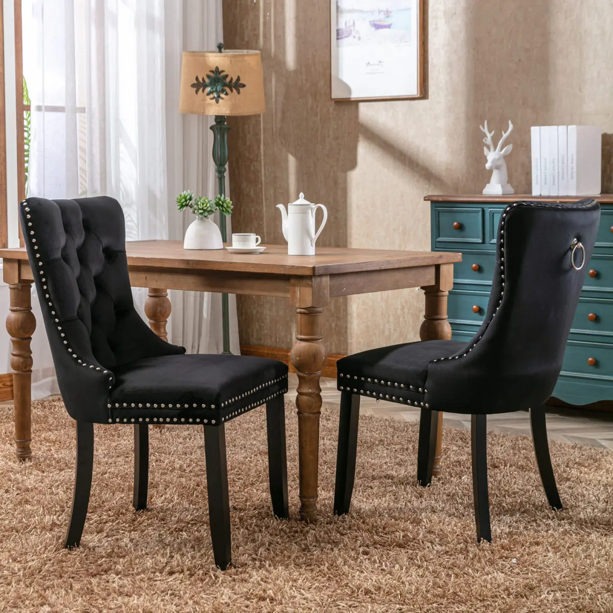 Nikki Collection Modern, High-end Tufted Solid Wood Contemporary Velvet Upholstered Dining Chair with Wood Legs Nailhead Trim