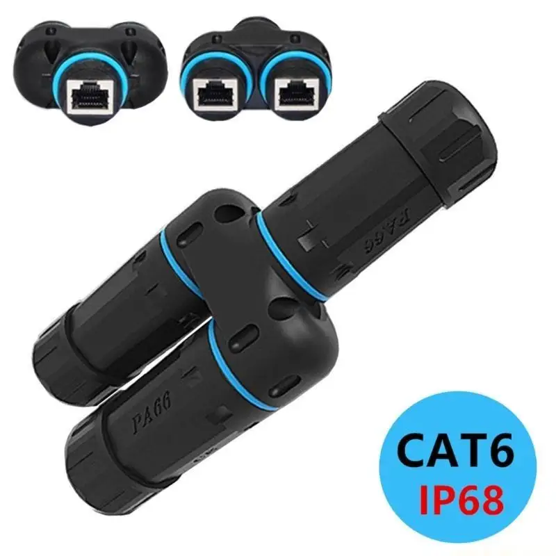 IP68 Waterproof 8P8C RJ45 Ethernet Splitter Adapter for Reliable Cat5/Cat5e/Cat6/Cat7/Cat8 Networking Cable Extension