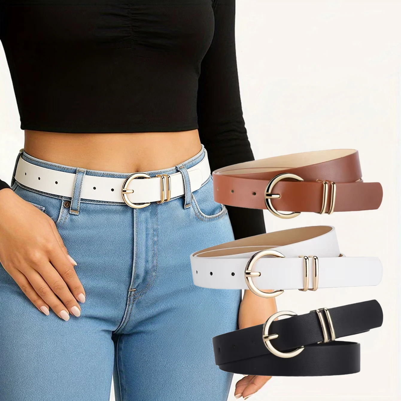 Damen-Gürtel Stilvoller Metallschnallen-Gürtel Minimalistischer Kleider- und Rockgürtel Schlankmachender Taillengürtel aus PU-Leder Jeans-Taillenband Dekoration