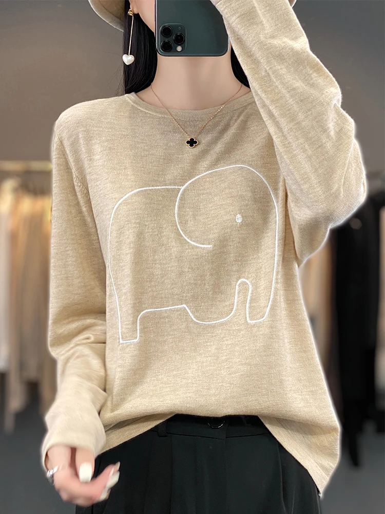 100% ميرينو الصوف المرأة البلوز سترة الكرتون الخريف الشتاء س الرقبة متعدد الألوان طويلة الأكمام فضفاضة ملابس خارجية موضة لينة القمم