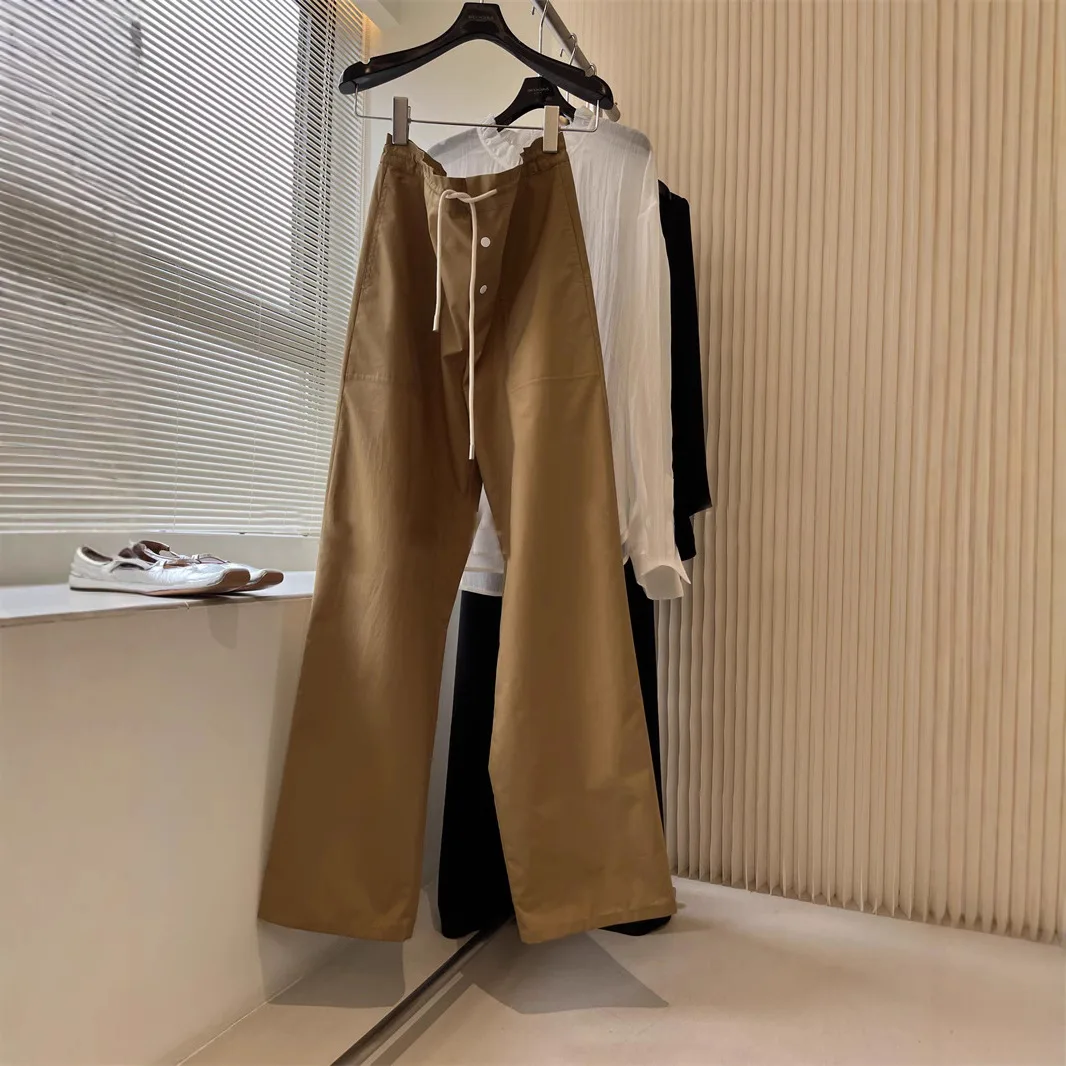 Spring and Summer Versatile Casual Work Pants Cotton Casual Khaki Drawstring Trousers