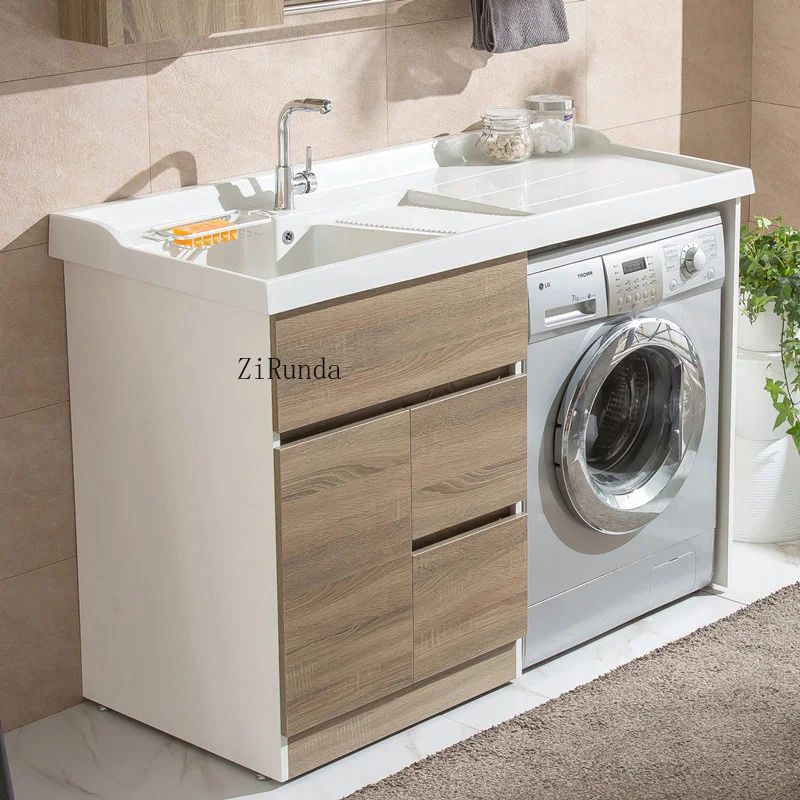 Custom Solid Surface Bathroom Cabinet Laundry Sink Cabinet Washing Machine