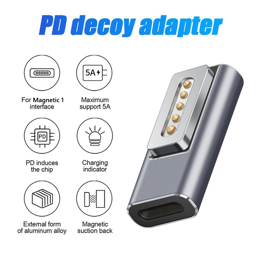 محول USB من النوع C أنثى إلى مغناطيسي PD مع مصباح مؤشر لملحقات Macbook Air/Pro Comnputer