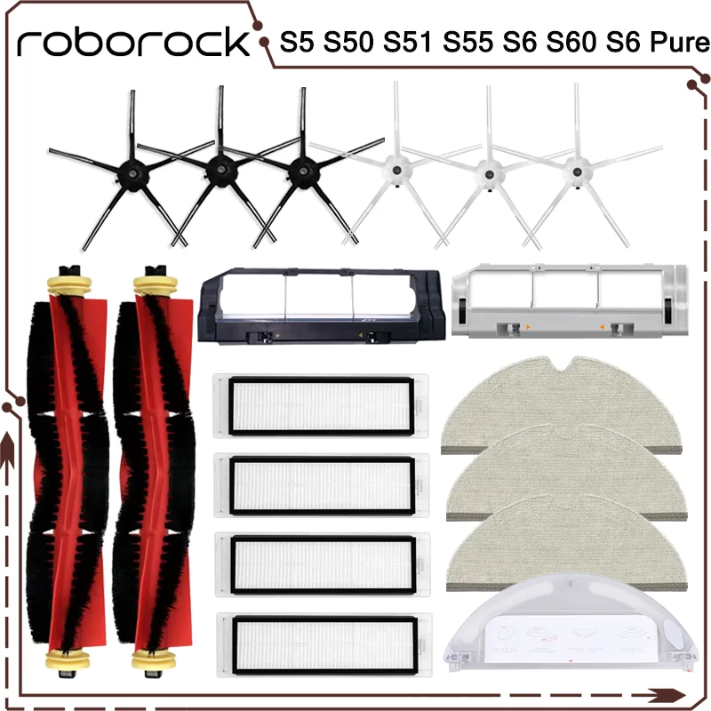 

For Roborock S5 S50 S51 S55 S6 S60 S6 Pure Vacuum Cleaner Accessories HEPA Filter Mop Cloth Side Main Brush Spare Parts