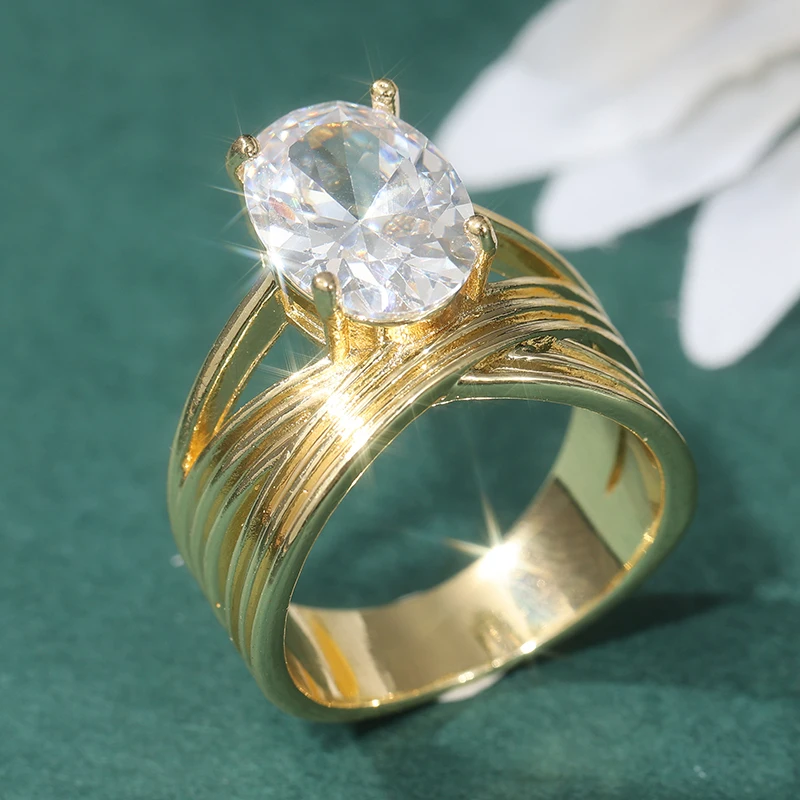 Exquisiter goldfarbener, mit weißen CZ-Steinen besetzter Damenring, geometrischer Schmuck für den täglichen Gebrauch und Partys – Detail 4