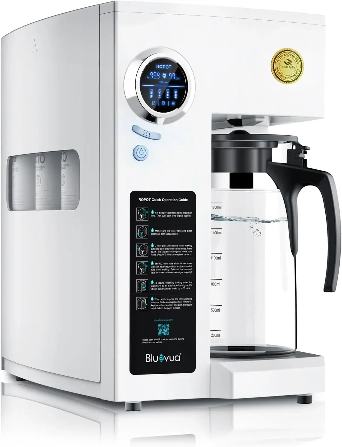 RO100ROPOT Countertop Reverse Osmosis Water Filter System, Portable RO Filtration with Remineralization, No Installation, WQA Ce