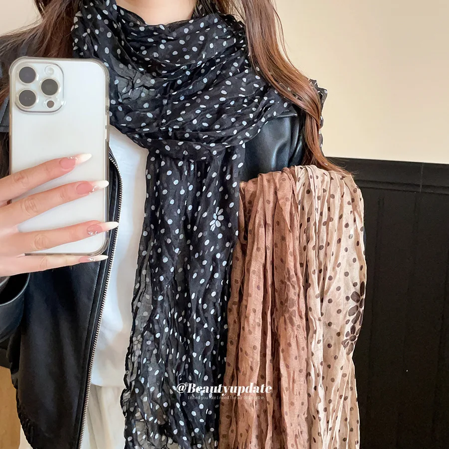 Vintage Polka Dot Pattern Long Wrap Scarf Lightweight Breathable Soft Drape Drape Layered Neck Accessories For Daily Fashion