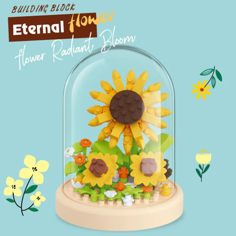 

Moc Подсолнух Букет роз Набор строительных блоков с коробкой для дисплея DIY Декор для домашнего офиса и стола Подарок на День святого Валентина на День матери 2025