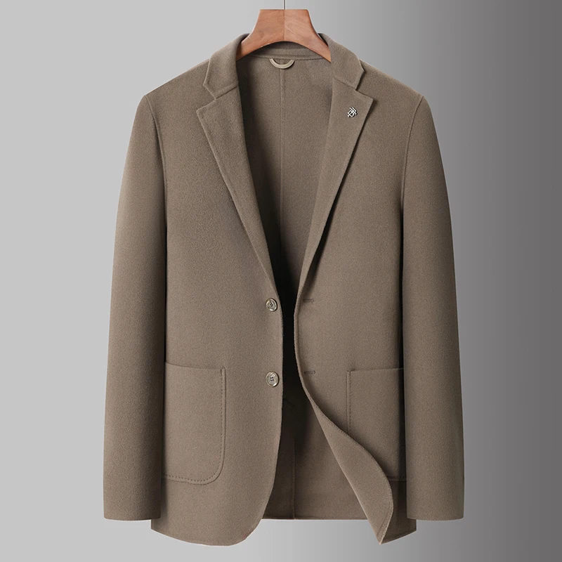 

High-end [100% Wool] Men's fashionable, cool, versatile, trendy and casual solid color spring and autumn all-wool double-sided s