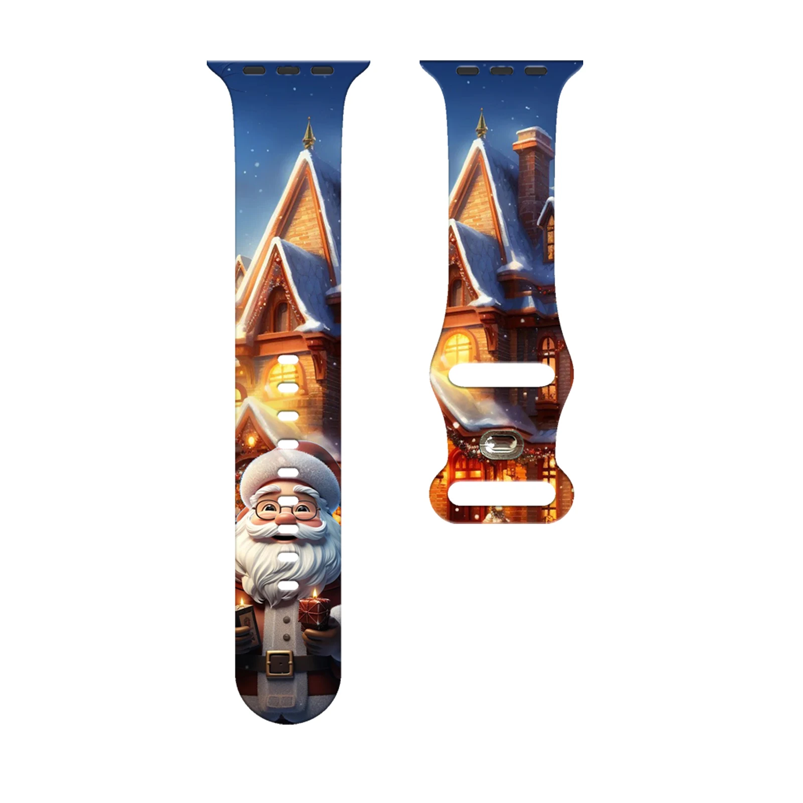 

Snowy Christmas Night Series Print Watchband for Apple Watch 11/10/SE, Soft Waterproof Replacement Silicone Band 45mm/44mm/42mm