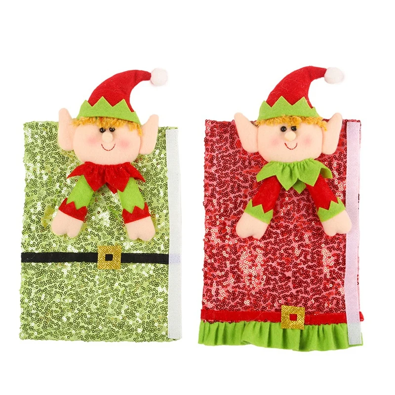 2PCS Christmas Refrigerator Handle Covers Cute Door Handle Gloves Sequin Handle Protector Cartoon For Fridge Microwave