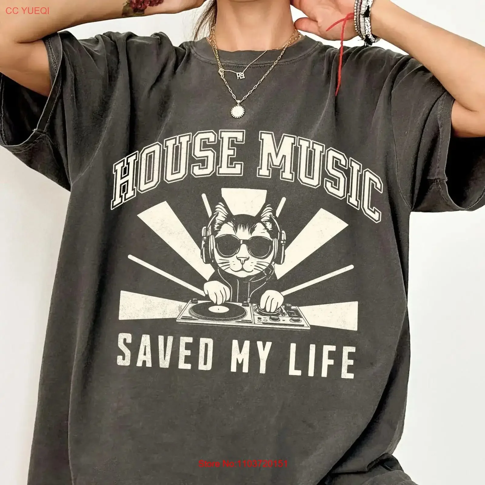 T-shirt vintage House Music Raver, style Rave amusant, mignon, pour DJ, CaT Lover, EDM, délavé, doux, décontracté, élégant, extensible, homme