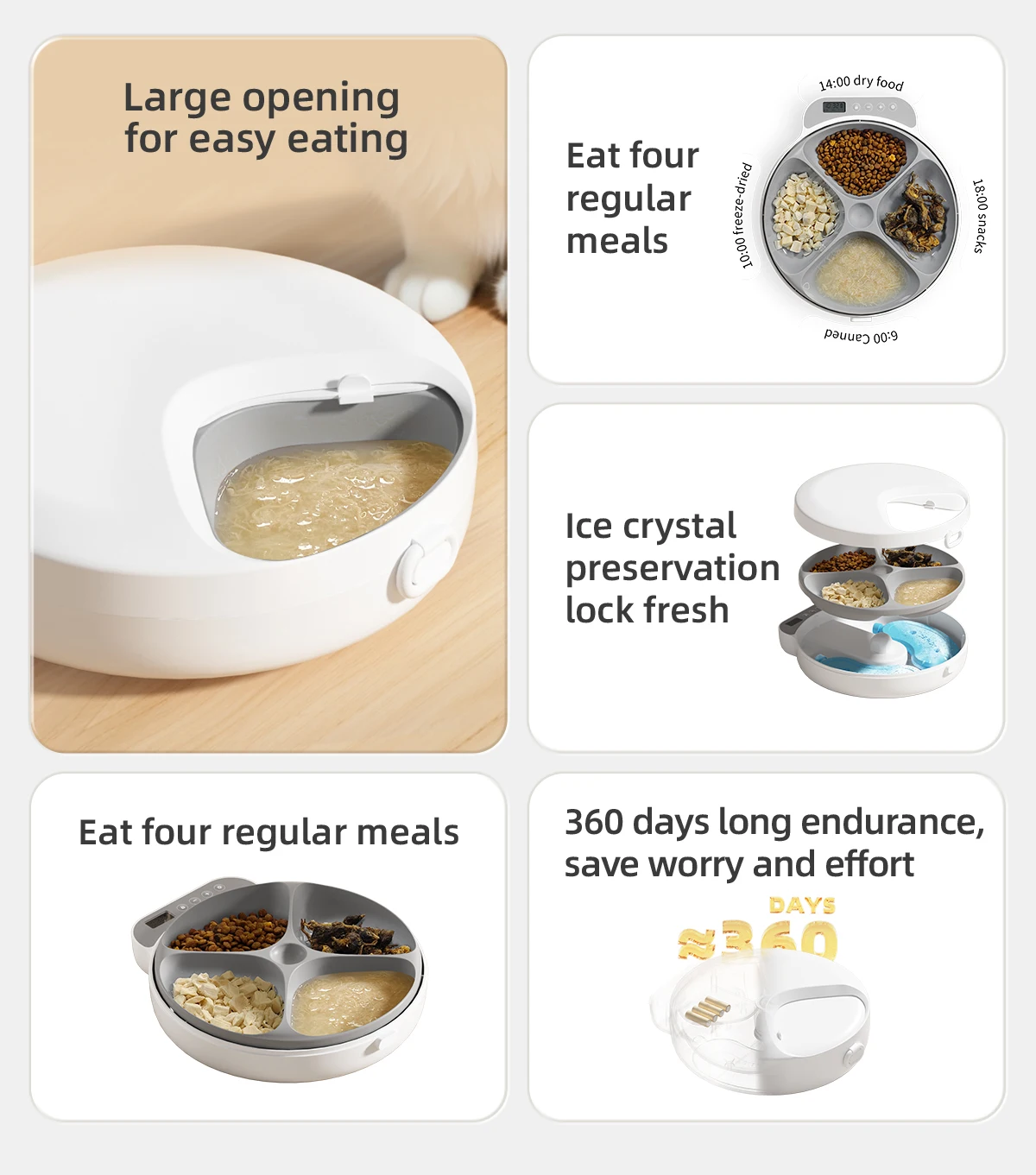 4 Meals Freshness Dry Wet Food Automatic Pet Feeder Cat Smart Feeding Dog Food Dispenser Button Timing Cat Dog Slow Feeding Bowl
