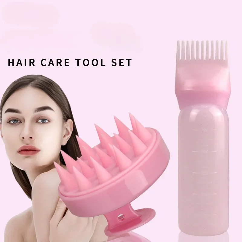 2pc Hair Dye Refillable Bottle Applicator Comb Scalp Massager Brush Air Cushion Comb Set Hair Coloring Hairdressing Styling Tool