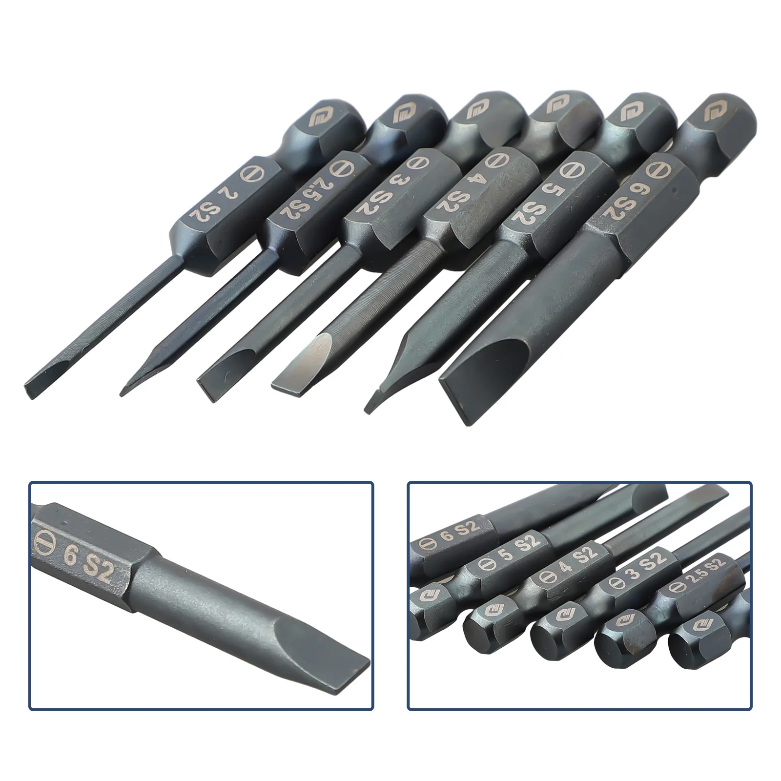 Practical Screwdriver Bit Slotted Tip 1/4'' Hex 2.0-6.0mm Alloy Steel Flat Head For Electric Hand Screwdrivers