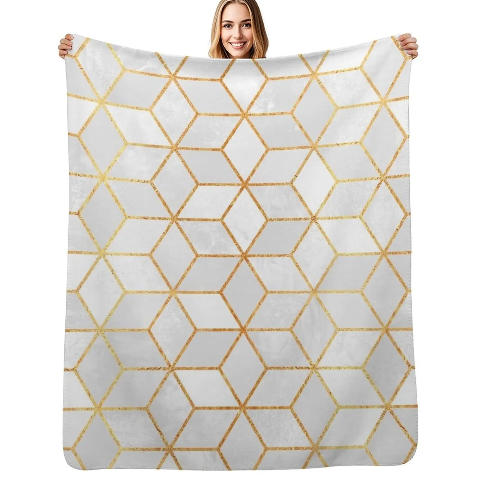 

White Cubes Throw Blanket Cozy Home Blanket Gift for Christmas Holiday