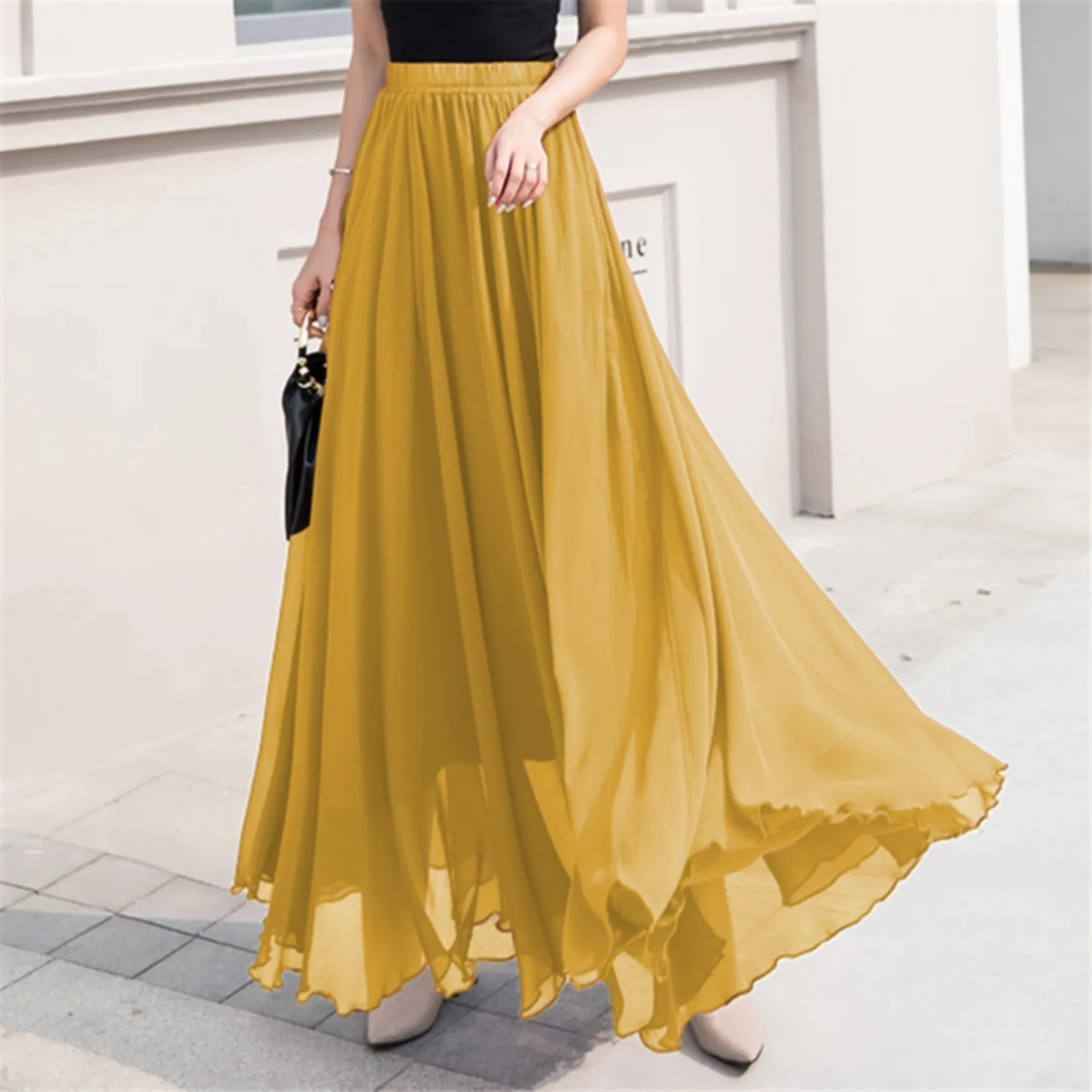 

Long Skirts Women Mesh Lovely Elegant Teens Chic Ruched Club Romantic High Waist Elastic Korean Style College Students Skirts